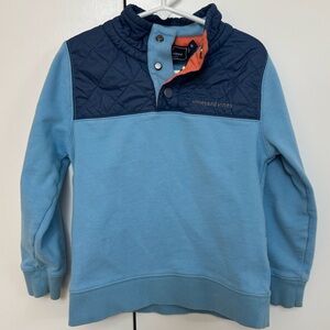 Vineyard Vines Kids Two-Tone Quilted Blue Quarter Snap Sweatshirt